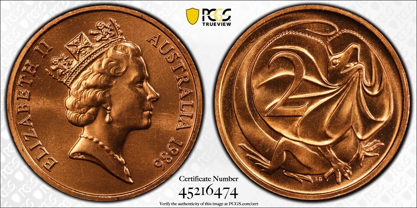 1986 Two Cent 2c Australia PCGS MS66RD GEM UNC #3028