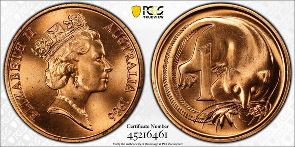 1986 One Cent 1c Australia KM-78 PCGS MS66RD GEM UNC #3032