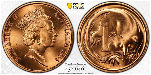 1986 One Cent 1c Australia KM-78 PCGS MS66RD GEM UNC #3032