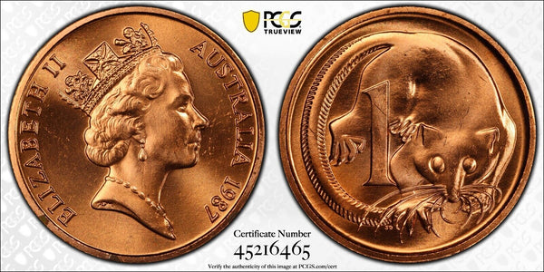 1987 One Cent 1c Australia PCGS MS65RD GEM UNC #3046
