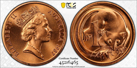 1987 One Cent 1c Australia PCGS MS65RD GEM UNC #3046