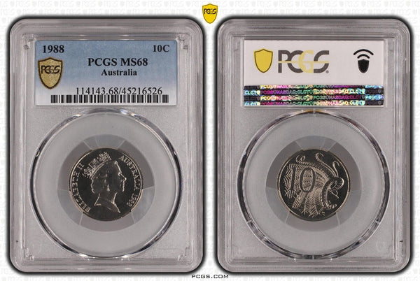 1988 Ten Cent 10c Australia PCGS MS68 FDC GEM UNC #3062
