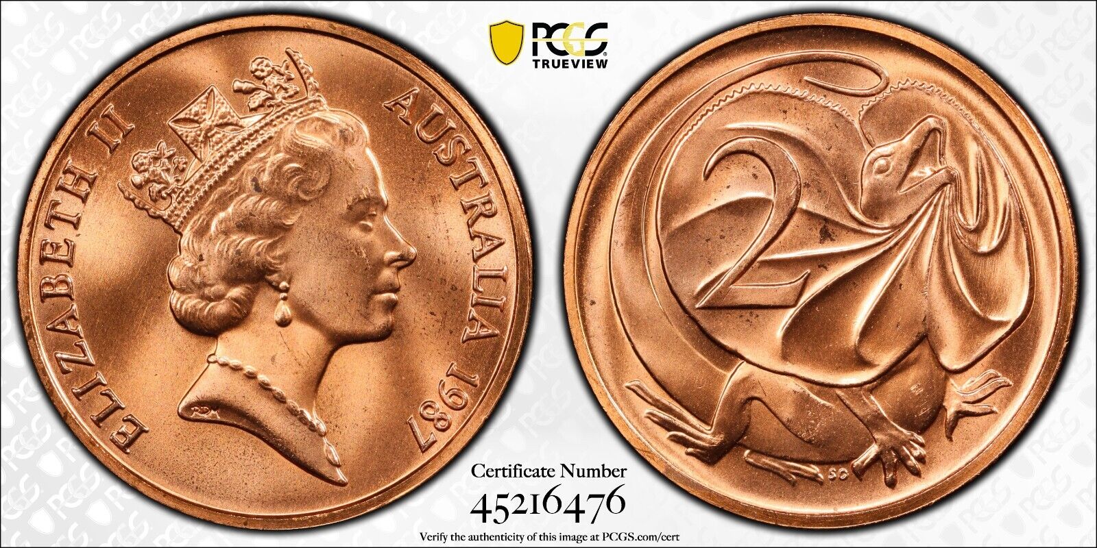 1987 Two Cent 2c Australia PCGS MS65RD GEM UNC #3060