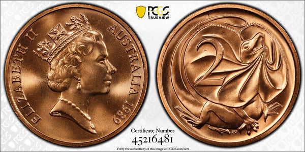 1989 Two Cent 2c Australia PCGS MS66RD GEM UNC #3066