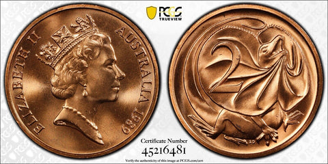 1989 Two Cent 2c Australia PCGS MS66RD GEM UNC #3066