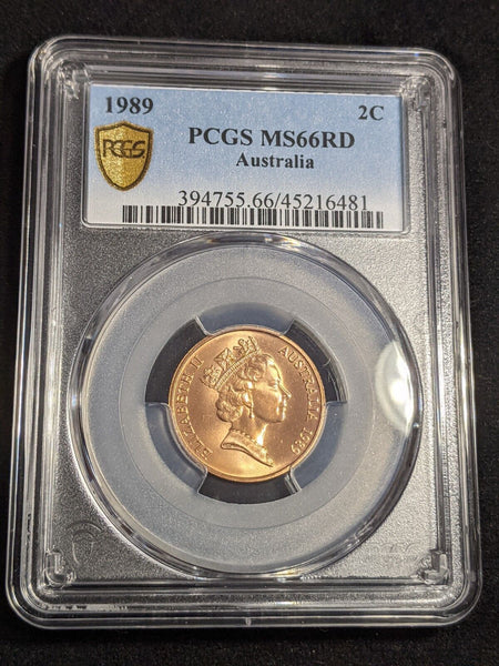 1989 Two Cent 2c Australia PCGS MS66RD GEM UNC #3066