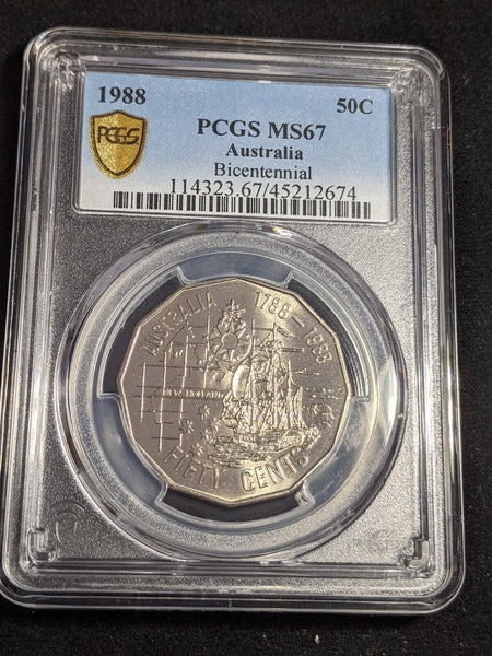 1988 Fifty Cent 50c Bicentennial Australia PCGS MS67 FDC GEM UNC #3071