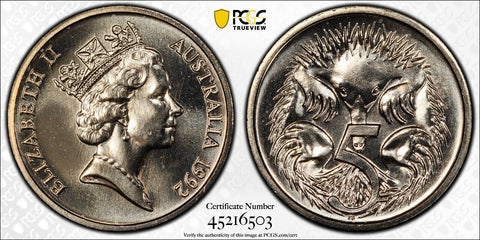 1992 Five Cent 5c Australia PCGS MS67 FDC GEM UNC #3072