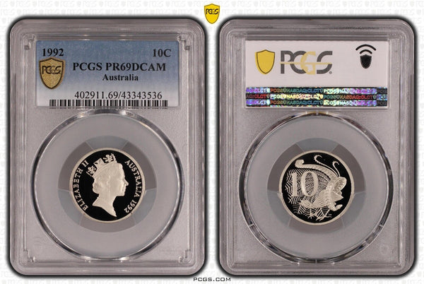 1992 Proof Ten Cent 10c Australia PCGS PR69DCAM FDC UNC #3086