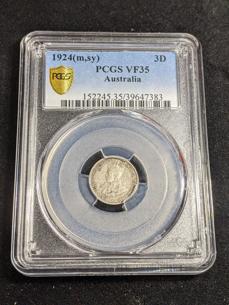 1924 m,sy Threepence 3d Australia PCGS VF35 Very Fine #3119