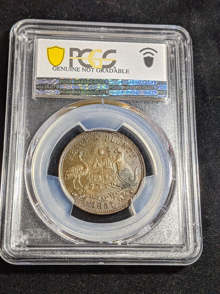 1857 Half Penny Hank and Lloyd Token KM-Tn83.1 PCGS Corrosion Remvd-AU Detail