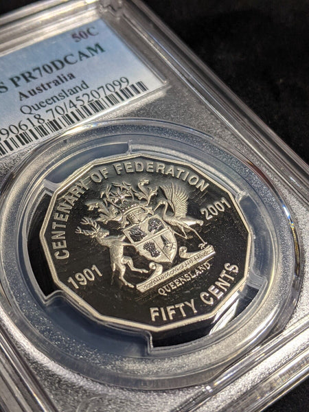 2001 Proof Fifty Cent 50c Queensland Australia PCGS PR70DCAM FDC UNC #3151