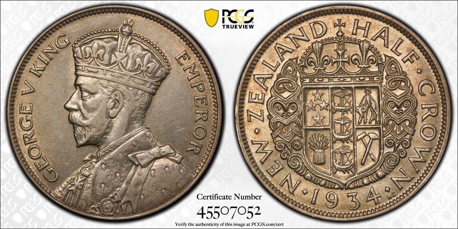 New Zealand 1934 Half Crown 1/2 Cr KM# 5 PCGS AU55 aUNC #3163
