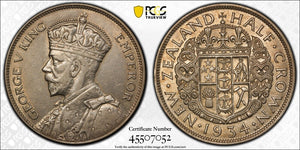 New Zealand 1934 Half Crown 1/2 Cr KM# 5 PCGS AU55 aUNC #3163
