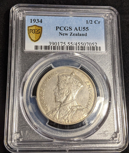 New Zealand 1934 Half Crown 1/2 Cr KM# 5 PCGS AU55 aUNC #3163