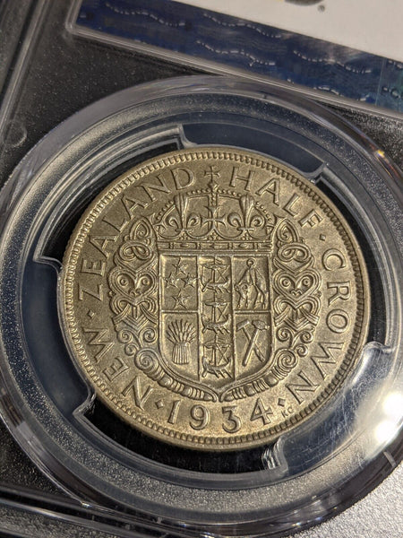 New Zealand 1934 Half Crown 1/2 Cr KM# 5 PCGS AU55 aUNC #3163