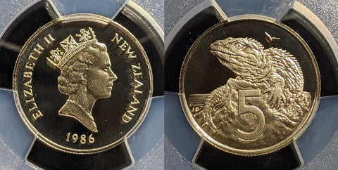 New Zealand 1986 Proof Five Cent 5c PCGS PR69DCAM FDC UNC #3180