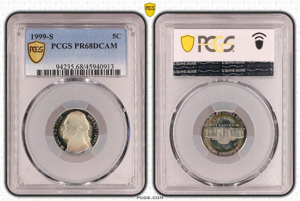 USA 1999 S Proof Five Cent 5c Nickel PCGS PR68DCAM FDC UNC #3186