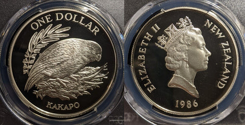 New Zealand 1986 Proof One Dollar $1 Silver Kakapo PCGS PR69DCAM FDC UNC #3231