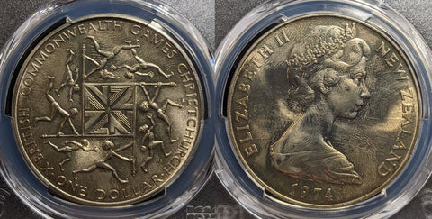 New Zealand 1974 One Dollar $1 Commonwealth Games PCGS MS65 GEM UNC #3248