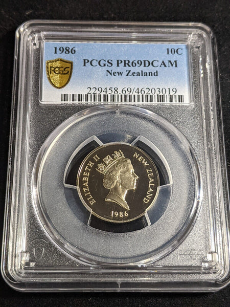 New Zealand 1986 Proof Ten Cent 10c PCGS PR69DCAM FDC UNC #3254