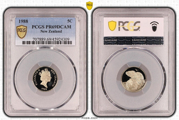 New Zealand 1988 Proof Five Cent 5c PCGS PR69DCAM FDC UNC #3276