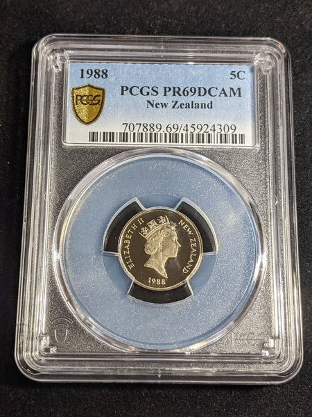 New Zealand 1988 Proof Five Cent 5c PCGS PR69DCAM FDC UNC #3276