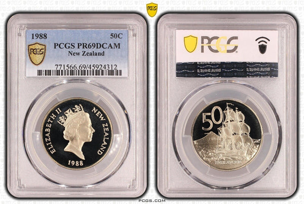 New Zealand 1988 Proof Fifty Cent 50c PCGS PR69DCAM FDC UNC #3277