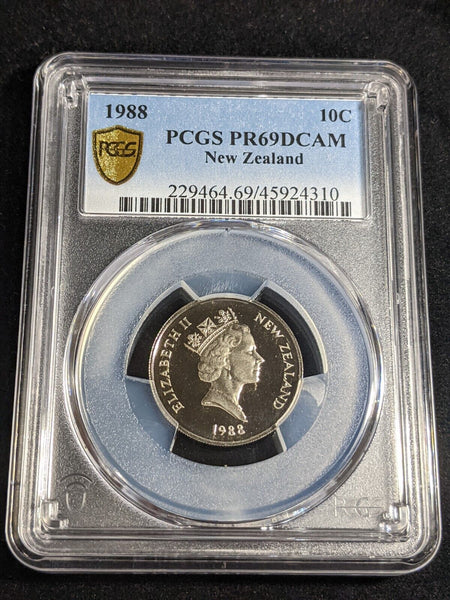New Zealand 1988 Proof Ten Cent 10c PCGS PR69DCAM FDC UNC #3281