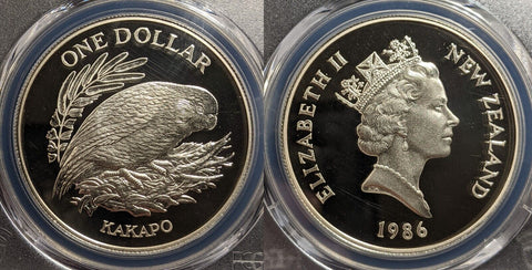 New Zealand 1986 Proof Silver One Dollar $1 Kakapo PCGS PR69DCAM FDC UNC #3284