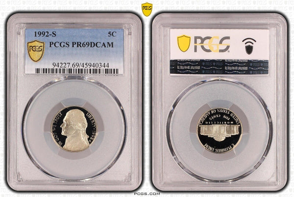 USA 1992 S Proof Nickel Five Cent 5c PCGS PR69DCAM FDC UNC #3292