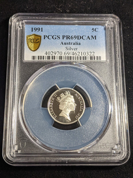 1991 Proof Silver Five Cent 5c Australia PCGS PR69DCAM FDC UNC #3318
