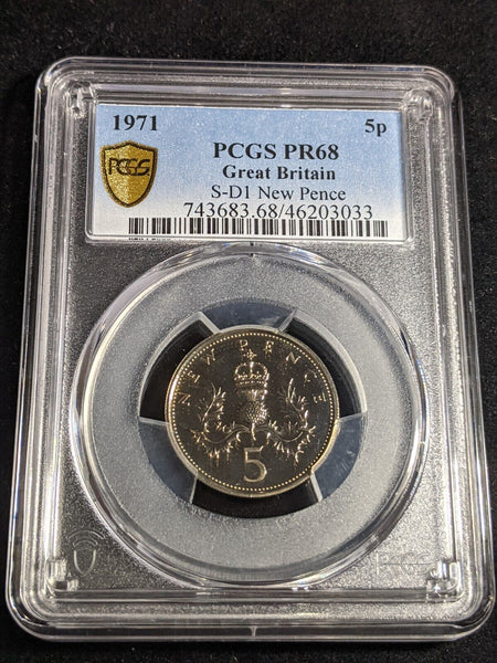 Great Britain 1971 Proof Five Pence 5p S-D1 New Pence PCGS PR68 FDC UNC#3244