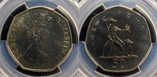 Great Britain 1972 Proof Fifty Pence 50p New Pence S-H1 PCGS PR68 FDC UNC #3367