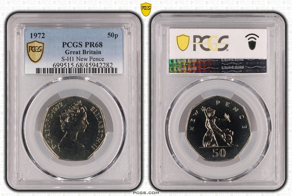 Great Britain 1972 Proof Fifty Pence 50p New Pence S-H1 PCGS PR68 FDC UNC #3367