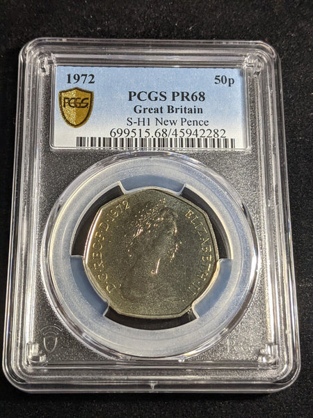 Great Britain 1972 Proof Fifty Pence 50p New Pence S-H1 PCGS PR68 FDC UNC #3367