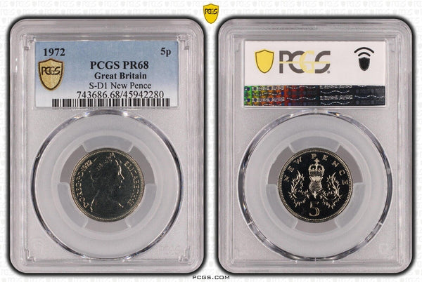 Great Britain 1972 Proof Five Pence 5p S-D1 New Pence PCGS PR68 FDC UNC #3373
