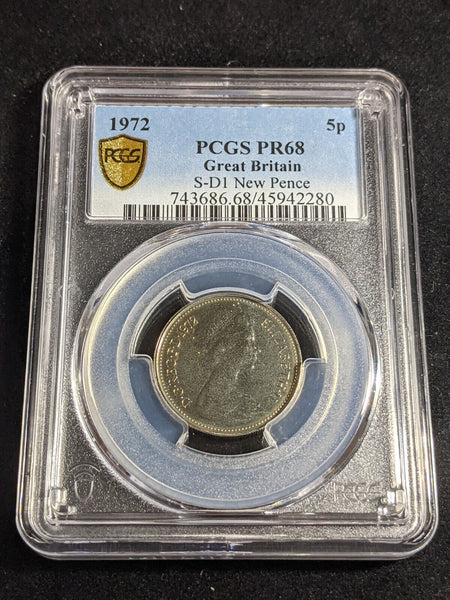 Great Britain 1972 Proof Five Pence 5p S-D1 New Pence PCGS PR68 FDC UNC #3373