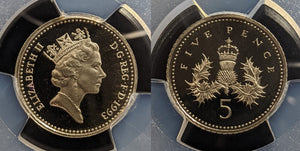 Great Britain 1993 Proof Five Pence 5p S-D4 New Pence PCGS PR69DCAM FDC UNC#3382