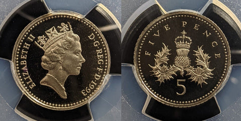 Great Britain 1993 Proof Five Pence 5p S-D4 New Pence PCGS PR69DCAM FDC UNC#3382