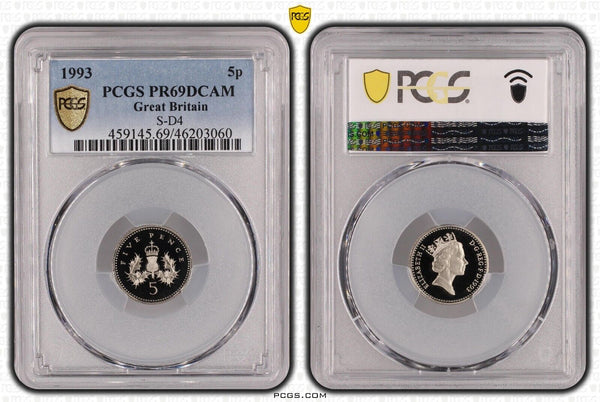 Great Britain 1993 Proof Five Pence 5p S-D4 New Pence PCGS PR69DCAM FDC UNC#3382