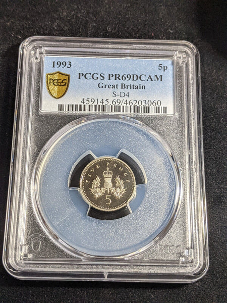 Great Britain 1993 Proof Five Pence 5p S-D4 New Pence PCGS PR69DCAM FDC UNC#3382