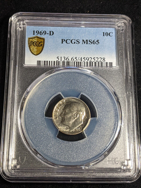 USA 1969 D Dime 10c PCGS MS65 GEM UNC #3400