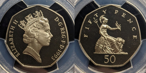 Great Britain 1993 Proof Fifty Pence 50p S-H4 PCGS PR69DCAM FDC UNC #3406