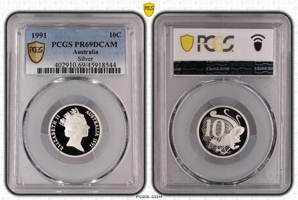 1991 Proof Silver Ten Cent 10c Australia PCGS PR69DCAM FDC UNC #3431