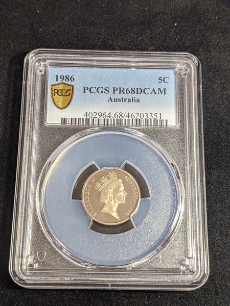 1986 Proof Five Cent 5c Australia PCGS PR68DCAM FDC UNC #3444