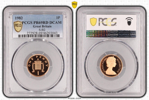 Great Britain 1982 Proof One Pence 1P S-B2 PCGS PR69RD DCAM FDC UNC #3451