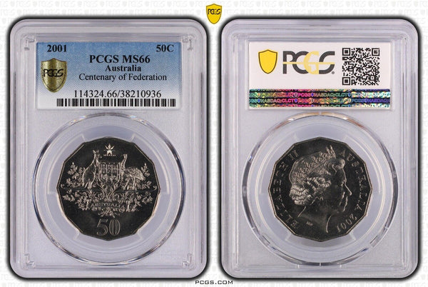 2001 Fifty Cent 50c Centenary of Federation Australia PCGS MS66 GEM UNC #3487