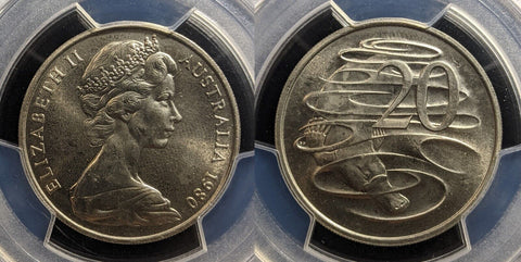 1980 Twenty Cent 20c Australia PCGS MS65 GEM UNC #3489