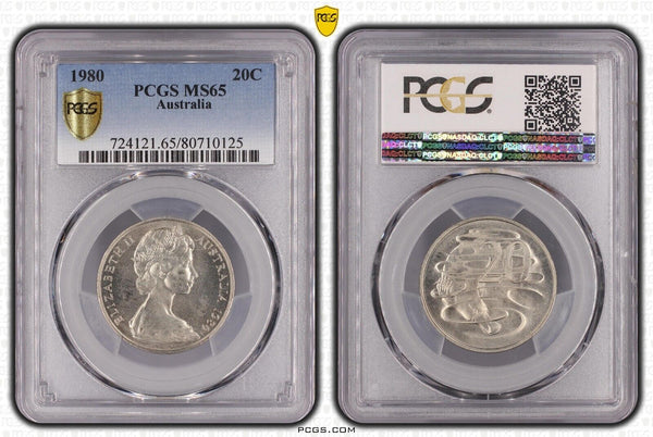 1980 Twenty Cent 20c Australia PCGS MS65 GEM UNC #3489